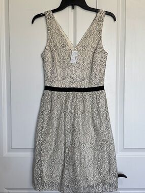 Maurices Cream Lace Midi Dress with Black Waistband Size 0 NWT